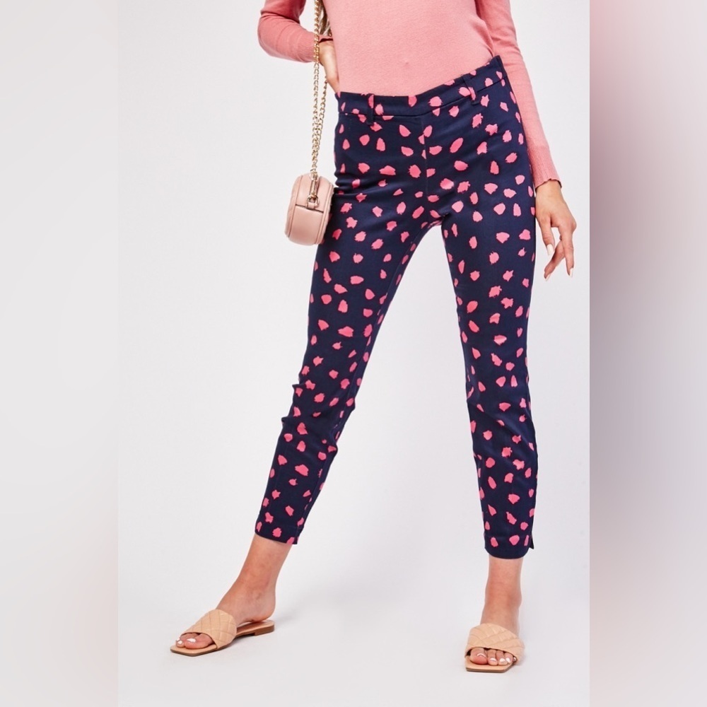 H&M Peg Trousers in Navy and Pink‎ Scatter Print Size 2